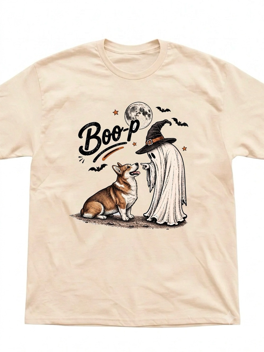 Spooky Corgi Ghost Boop Cream Graphic Tee Dog Lover